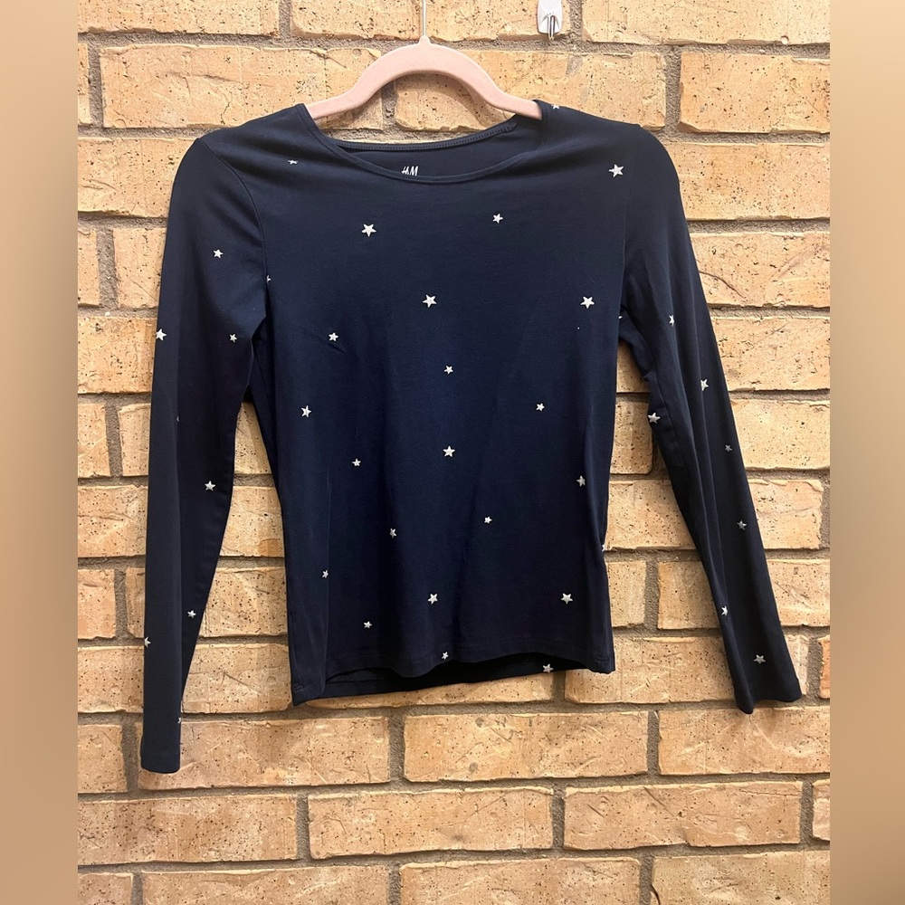 H&M Girls Long Sleeve Navy Shirt with Stars